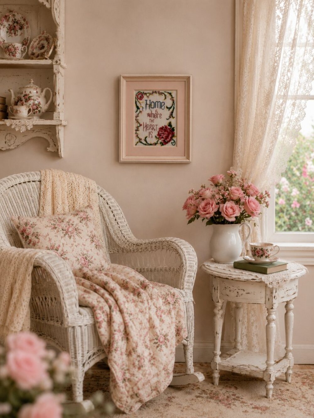 Home is Where the Heart Is Cross Stitched Picture
